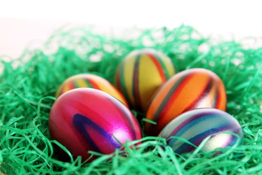 Colorful Easter eggs in the Easter basket