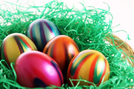 Colorful Easter eggs in the Easter basket