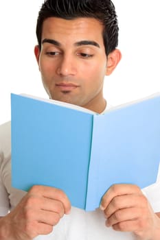 Closeup of a man reading a book