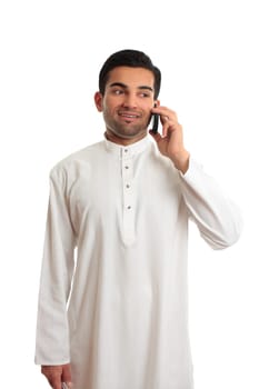 Arab ethnic businessman talking cellphone