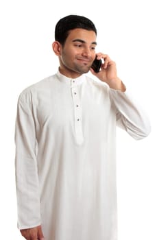 Midldle eastern ethnic man using mobile phone