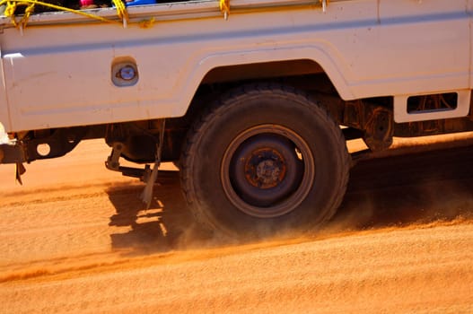Driving on a desert track,Sahara Desert