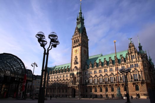 Hamburg City Hall in the morning sun