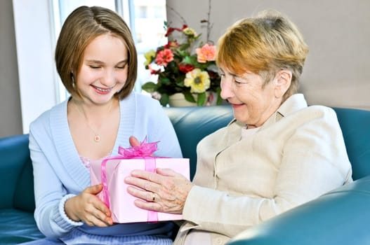 Granddaughter visiting grandmother