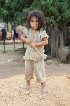 Portrait of girl from Laos in poverty