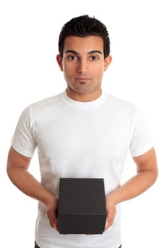 Man holding box product or gift