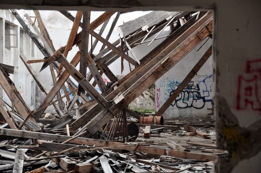 Rundown ruins of a factory building