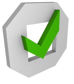 Box with green 3d tick