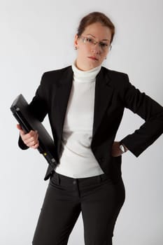 business woman walking with case