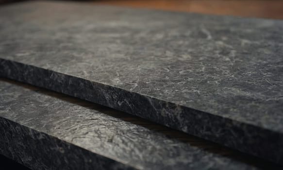 Professional design background with expensive black granite. Dark stone table with elements. High quality illustration