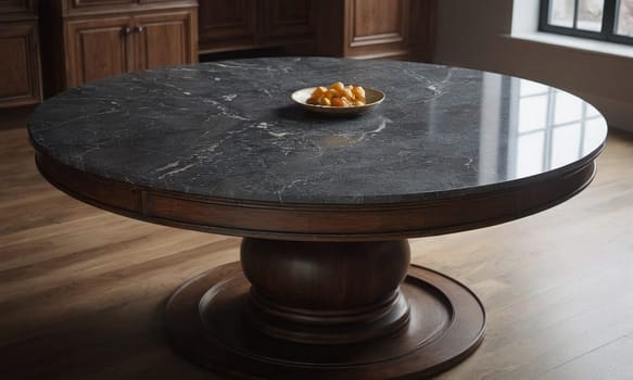 Professional design background with expensive black granite. Dark stone table with elements. High quality illustration