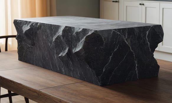 Professional design background with expensive black granite. Dark stone table with elements. High quality illustration