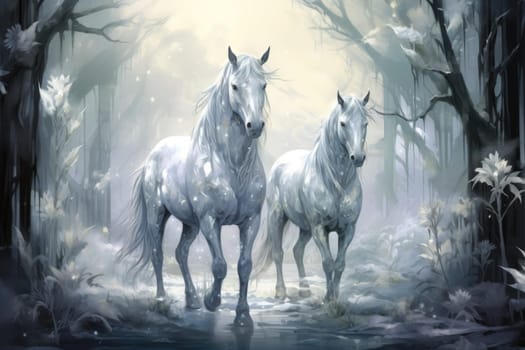 Stunning mythical creatures with majestic presence and shimmering silver horns.