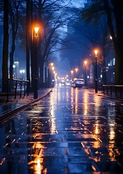 city street by night under the rain - AI generative