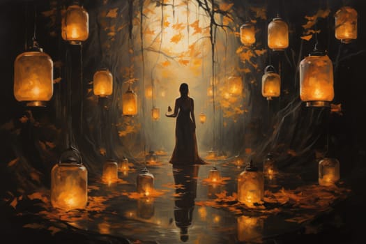 Step into a realm of ethereal beauty, where illuminated spirit lanterns serve as beacons of hope.