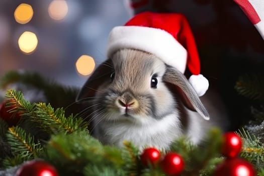 The Christmas Tree Retreat for Rabbits. New Year celebration concept. Generative AI.