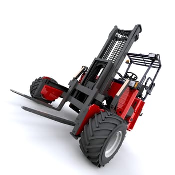 3d render of forklift truck on white