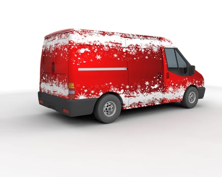 3D Render of a Christmas Delivery Van Isolated on White