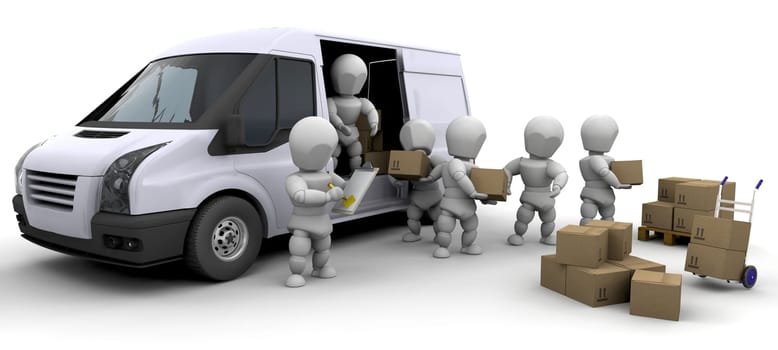 3D moving men handling materials isolated over white