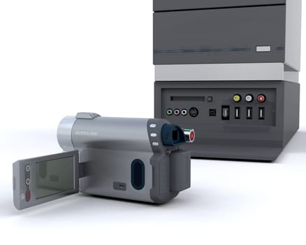 3D video camera equipment isolated over white