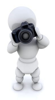 3D RENDER OF A MAN USING A CAMERA AND ZOOM LENSE