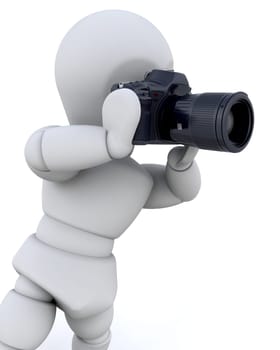 3D man using a digital camera isolated