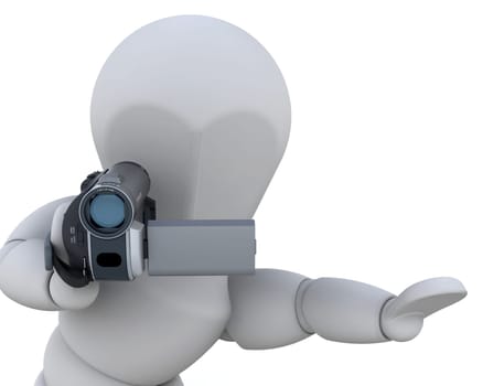 3D man with a video camera isolated over white