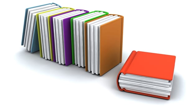 3d charicature render of a stack of  books on white