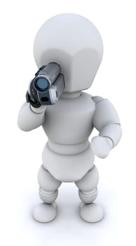 3D fullbody man making a home video, isolated