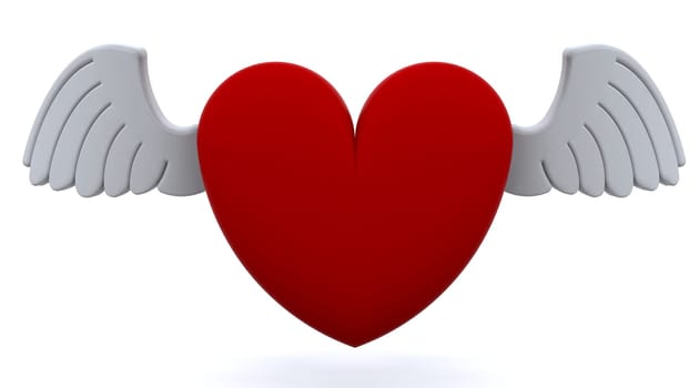 3d render of a heart with wings isolated on white