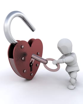 Person unlocking heart shaped padlock