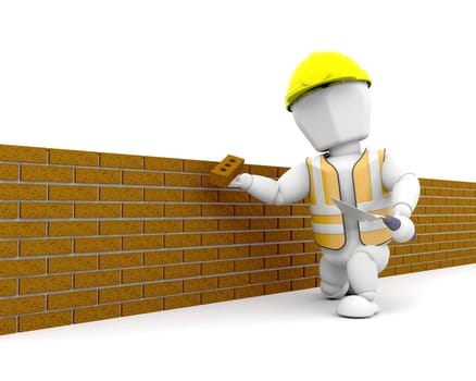 3D render of a person building a brick wall