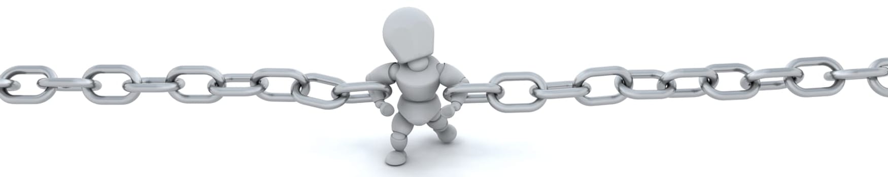 3d render of a man holding a chain together