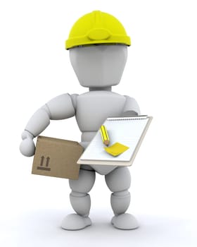 3D Render of a Construction Worker and Tools