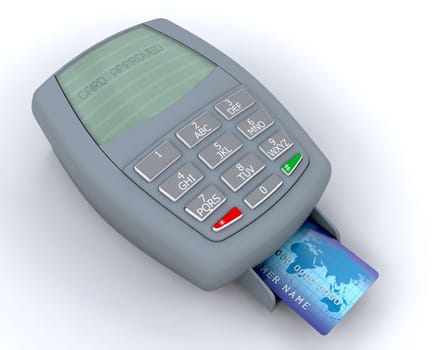 Credit card in machine showing card approved message