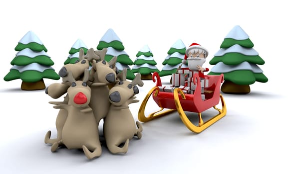 3d render of santa claus and gifts