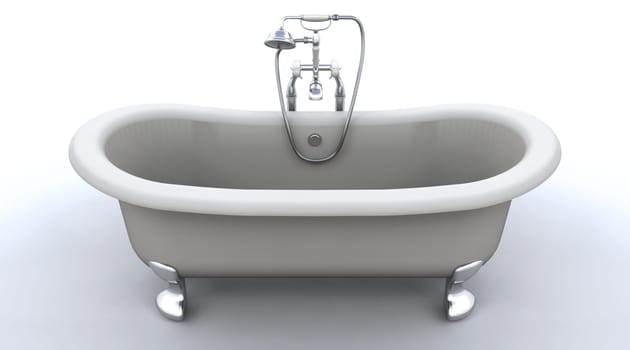 3d render of classic roll top bath and taps with shower attatchment