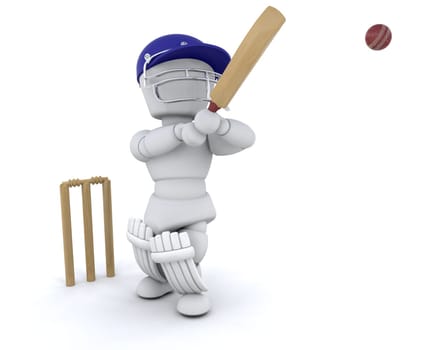 3d render of a man playing cricket
