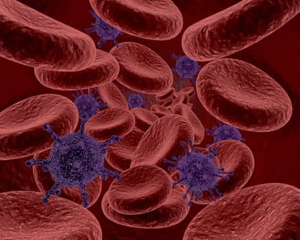 3d render of blood cells and bacteria