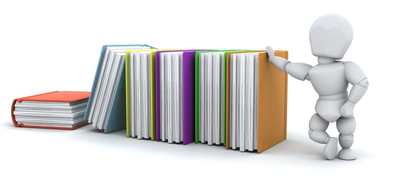 3d render of a man with a stack of books