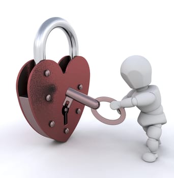 Person unlocking heart shaped padlock