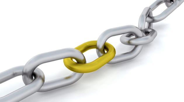 3d render of a chain with one gold link
