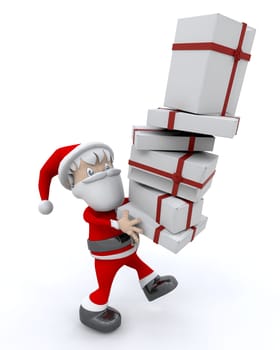 3d render of santa clause and gifts