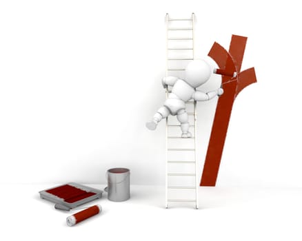 3D render of a man painting a wall