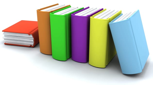 3d caricature render of a stack of books on white