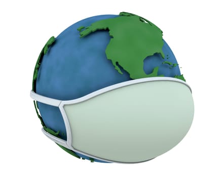 globe in a surgical mask depicting global pandemic