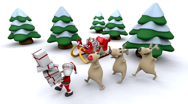 3d render of santa claus and gifts