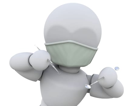 3D render of a dentist with dental instruments