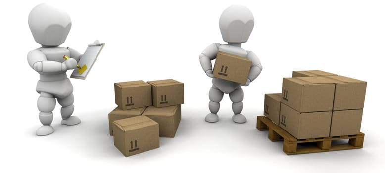 Workers stacking boxes onto a pallet
