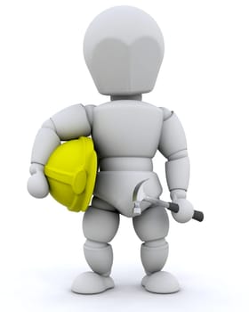 3D Render of a Construction Worker and Tools